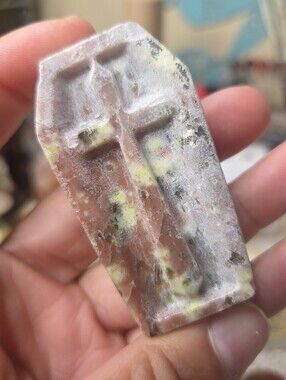 Red Aventurine + Serpentine  Coffin With Skulls ( Creative Focus ) 3.2 In